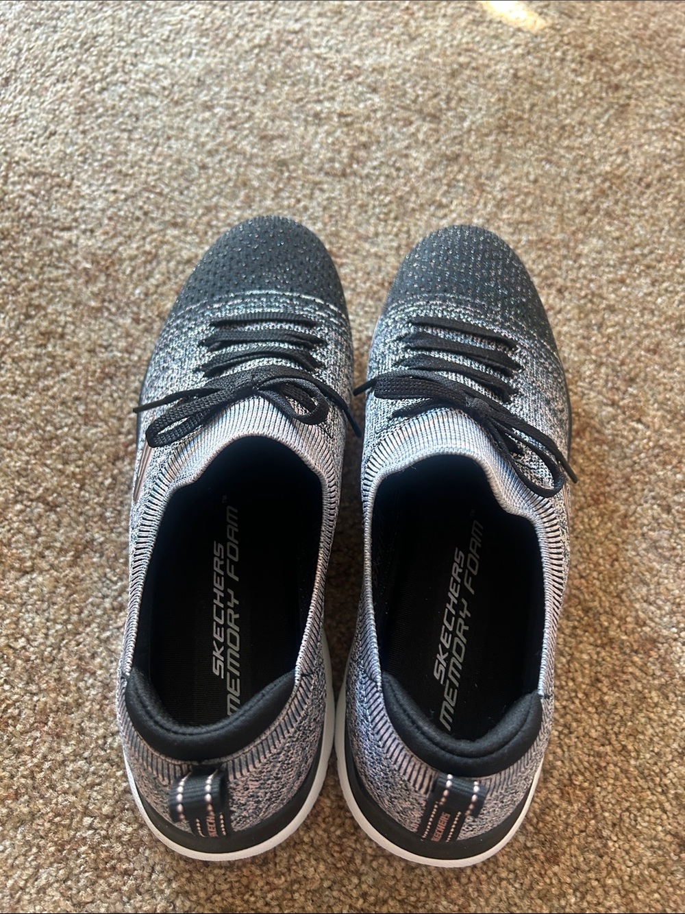 Skechers Black and Gray Knit Lace-Up Slip-On Sneakers - Picture 5 of 6